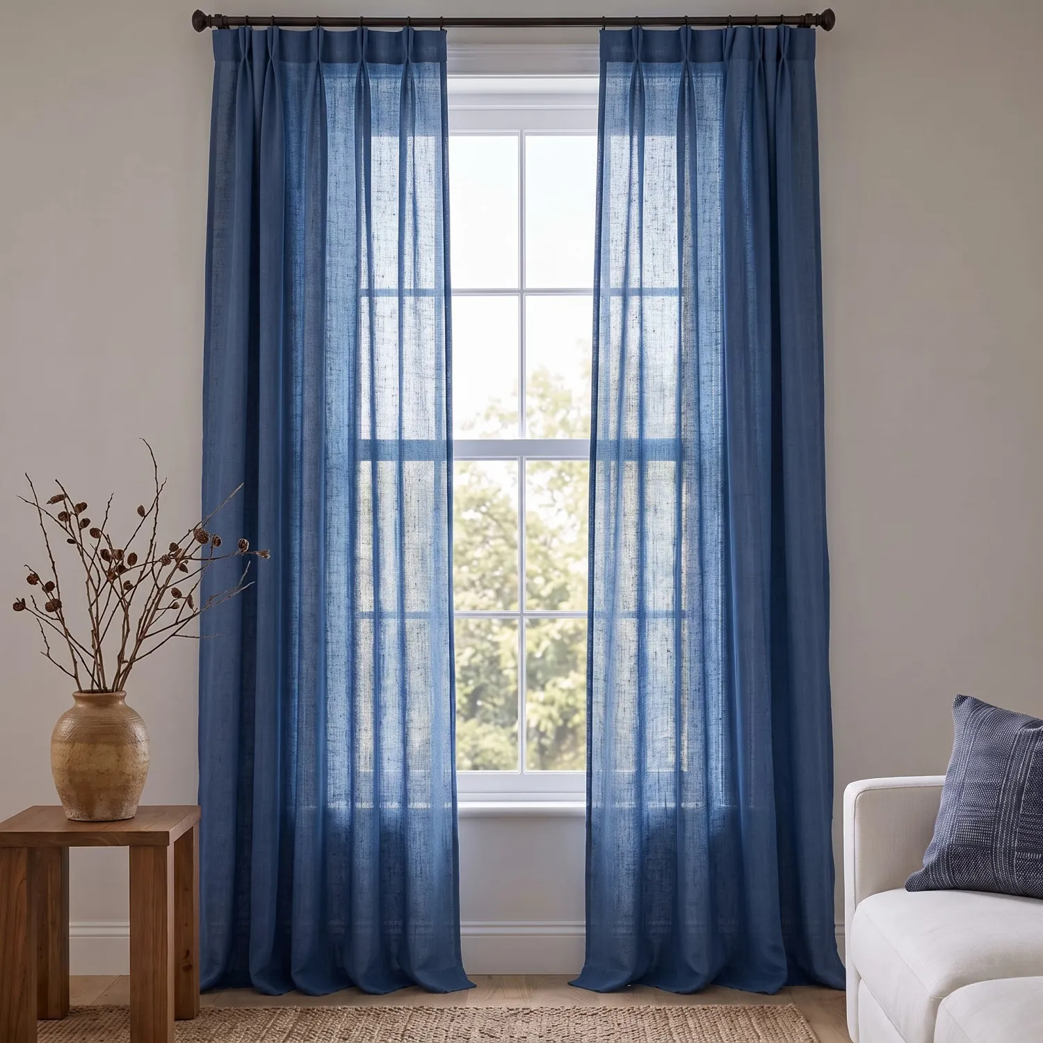 Cortinas Pack de 2 - Cortina de algodão Selena (azul)