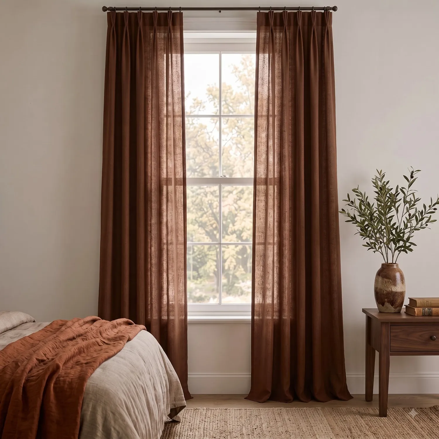 Cortinas Pack de 2 - Cortina de algodão Selena (marrom escuro)