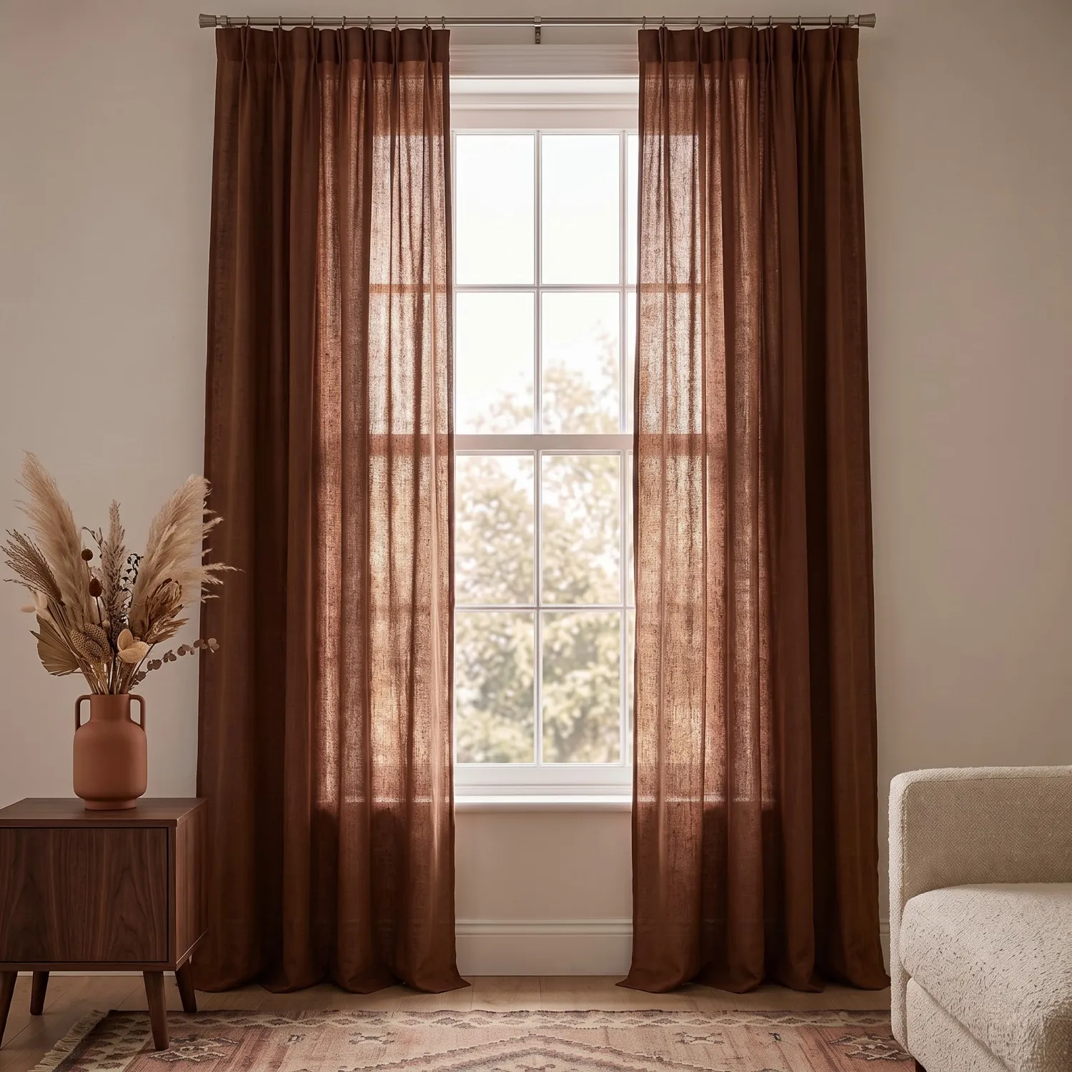Cortinas Pack de 2 - Cortina de algodão Selena (marrom escuro)