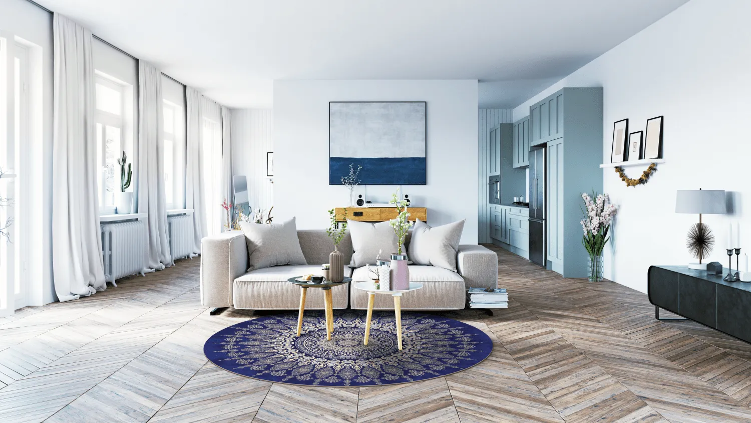 Tapete redondo - Sandrigo (azul/bege)