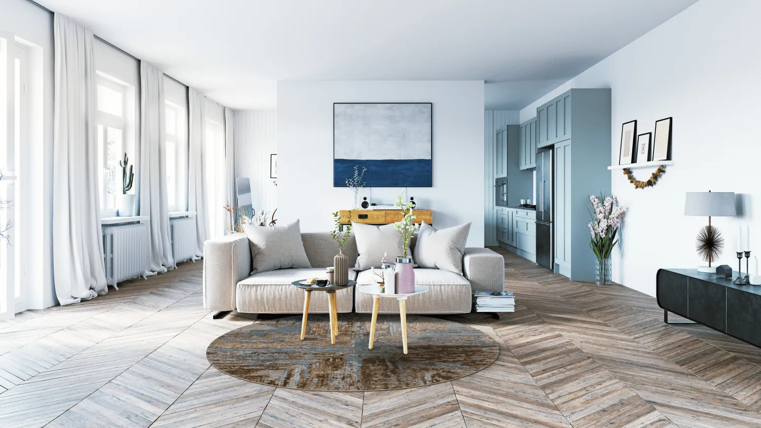 Tapete redondo - Tizzano (azul/multicolorido)