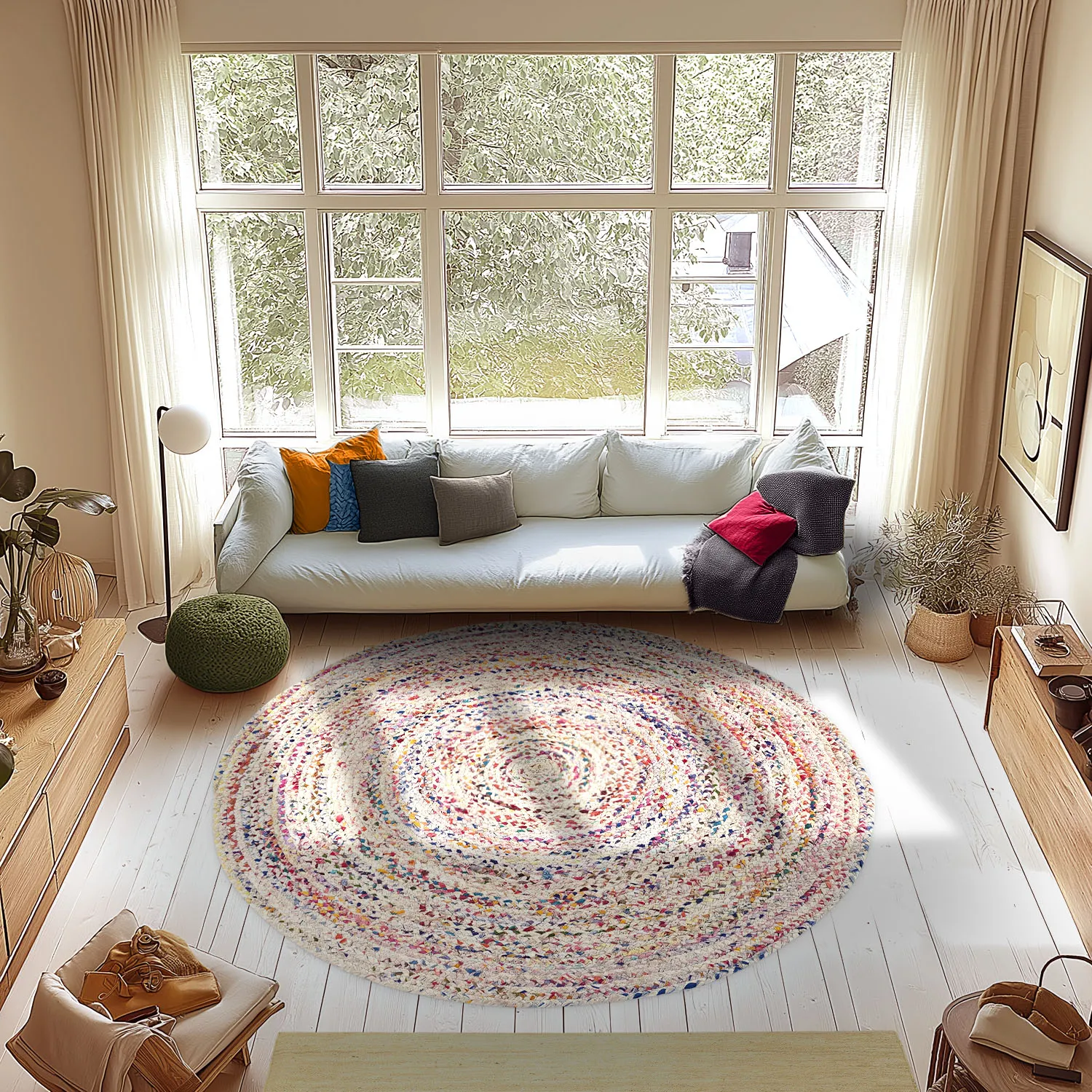 Runda mattor - Flätan (branco/multicolorido)