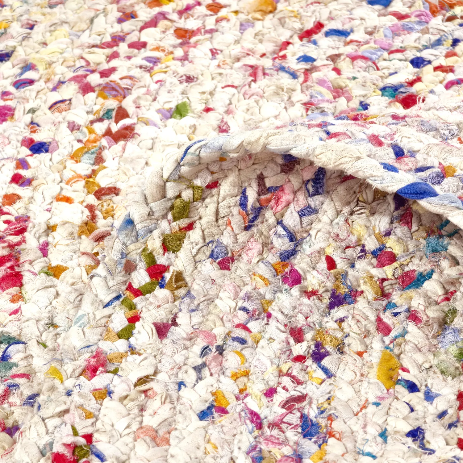 Runda mattor - Flätan (branco/multicolorido)