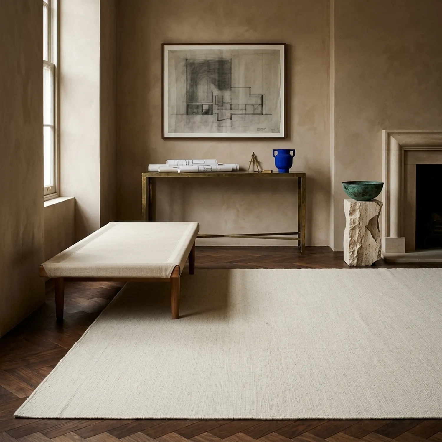 Tapete de lã - Charonne Flat Handloom Wool Premium (creme)