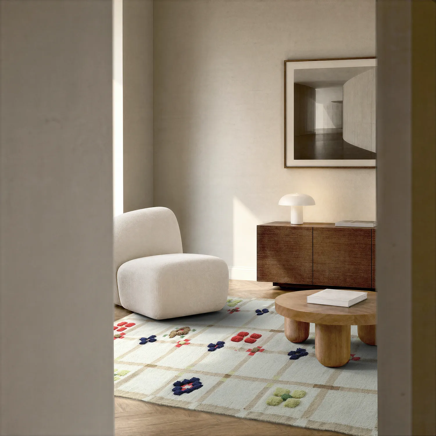 Tapete de lã - Lausanne Flatweave Tufted Premium (branco/bege)
