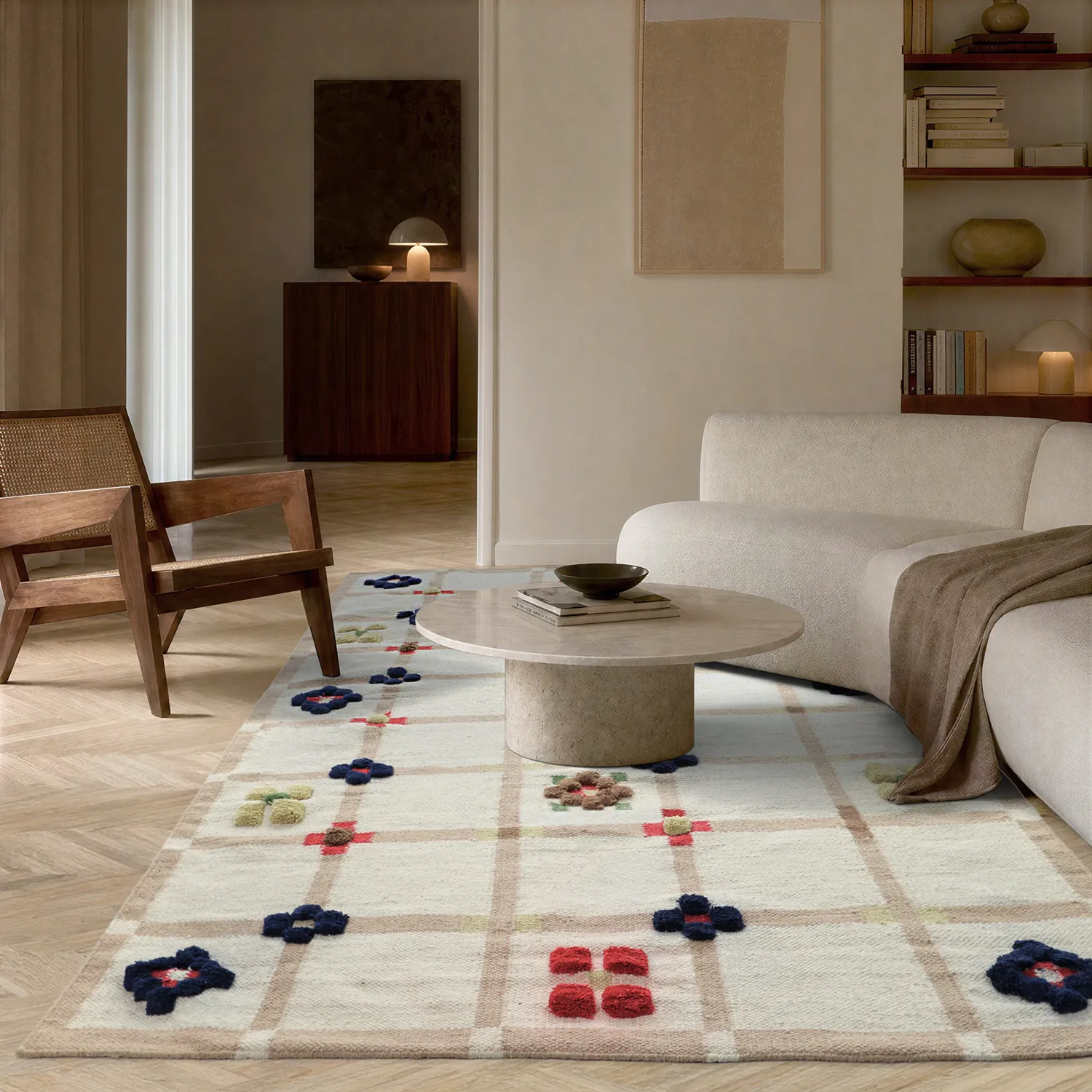 Tapete de lã - Lausanne Flatweave Tufted Premium (branco/bege)