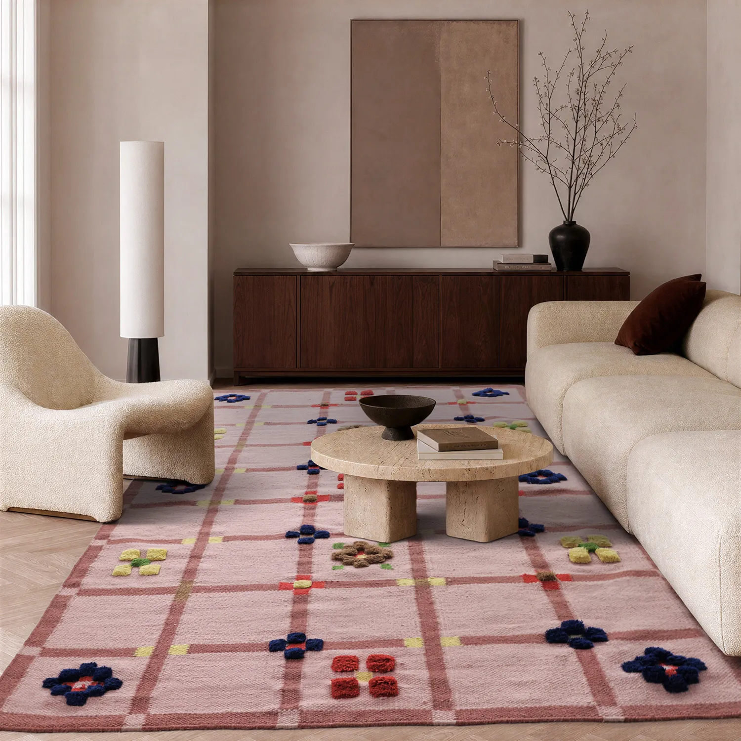 Tapete de lã - Lausanne Flatweave Tufted Premium (rosa)