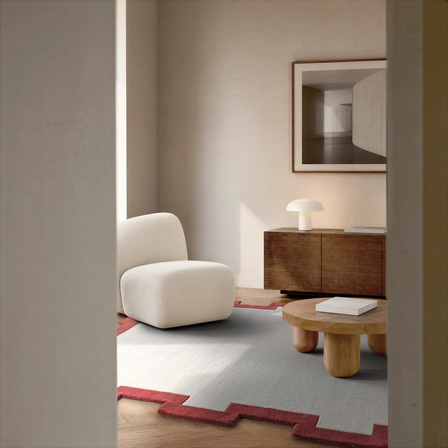 Tapete de lã - Agra Hand Tufted Wool Premium (creme/vermelho)