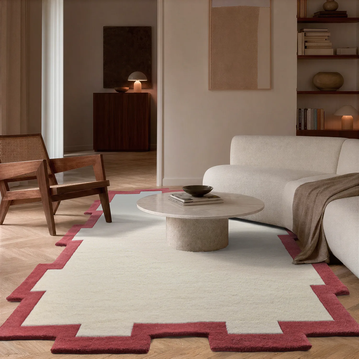 Tapete de lã - Agra Hand Tufted Wool Premium (creme/vermelho)