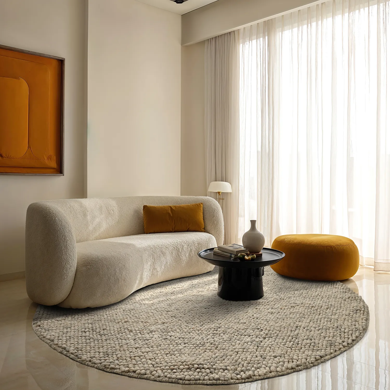 Tapete redondo - Avafors Wool Bubble (cinza/bege)