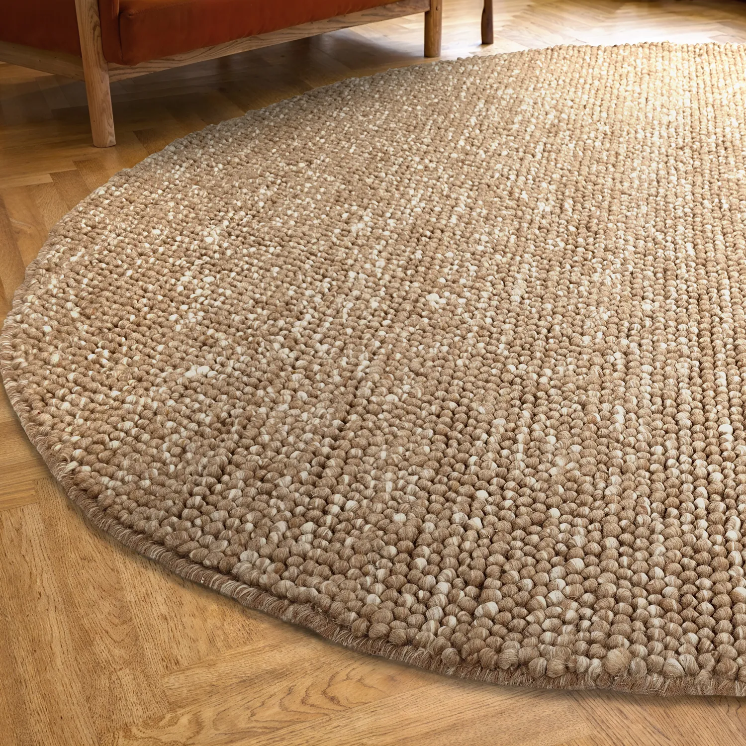 Tapete redondo - Avafors Wool Bubble (marrom claro/branco)