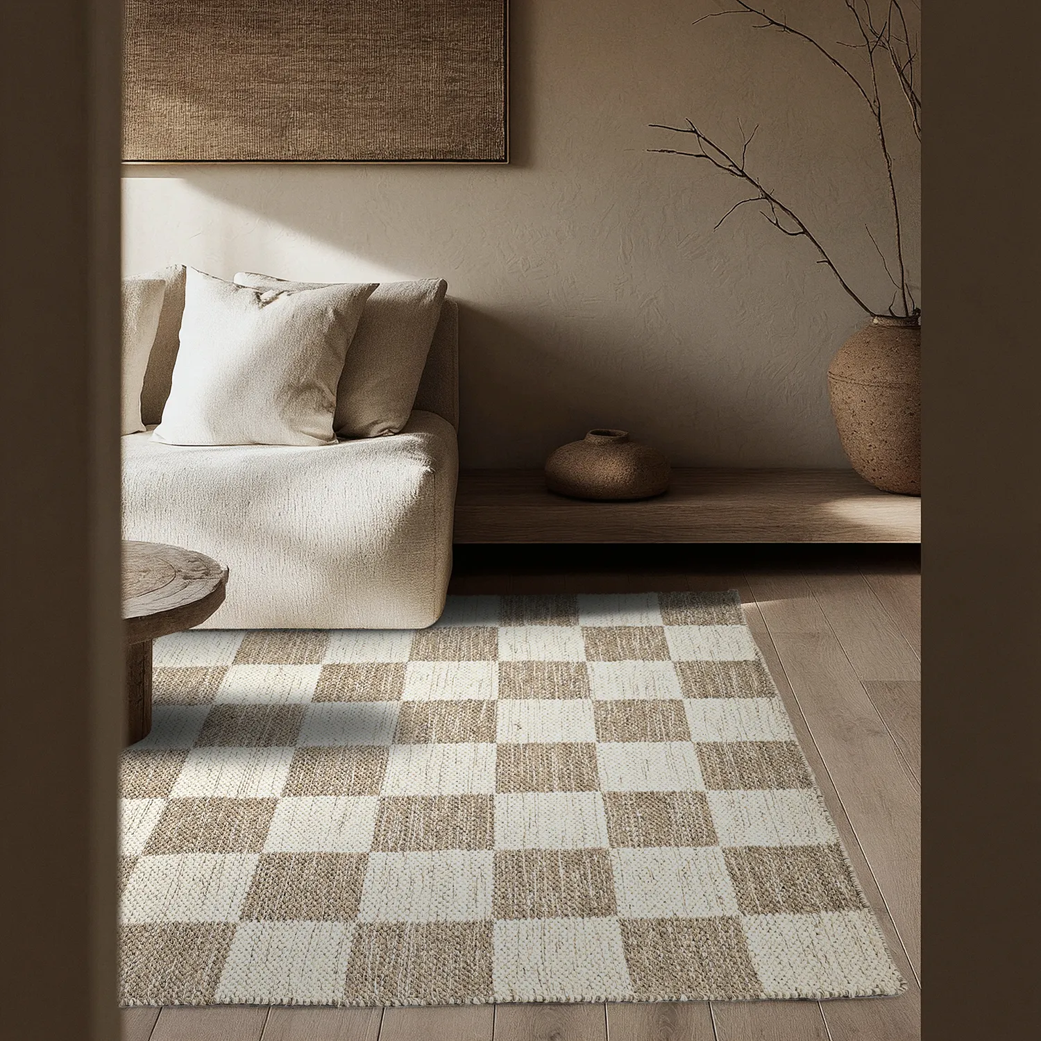 Tapete de lã - Dundee (bege/branco)