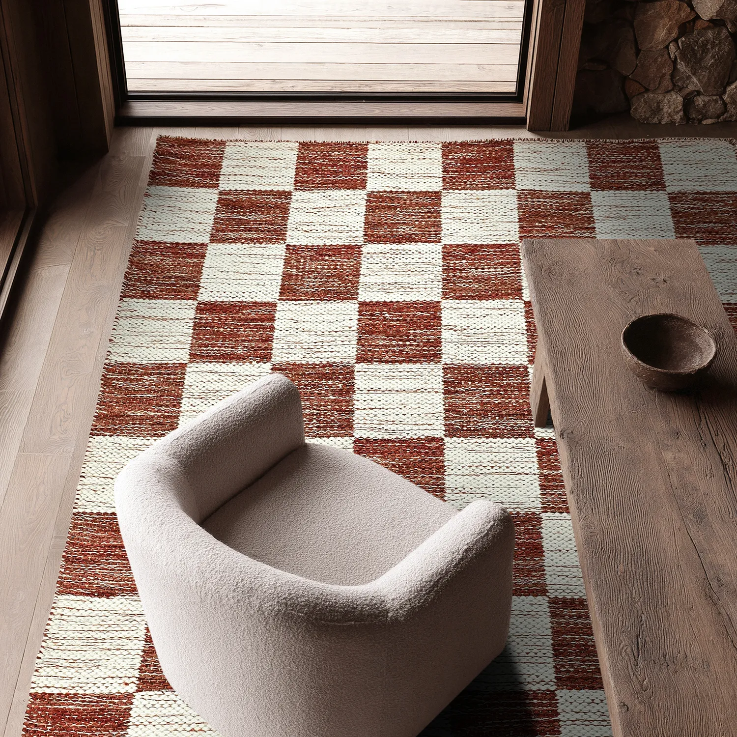 Tapete de lã - Dundee (vermelho/branco)