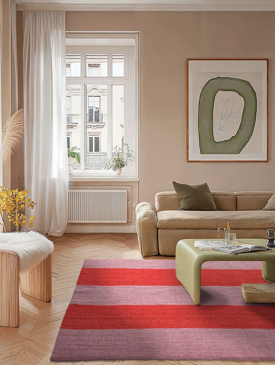 Tapete de lã - Garine (rosa/vermelho)