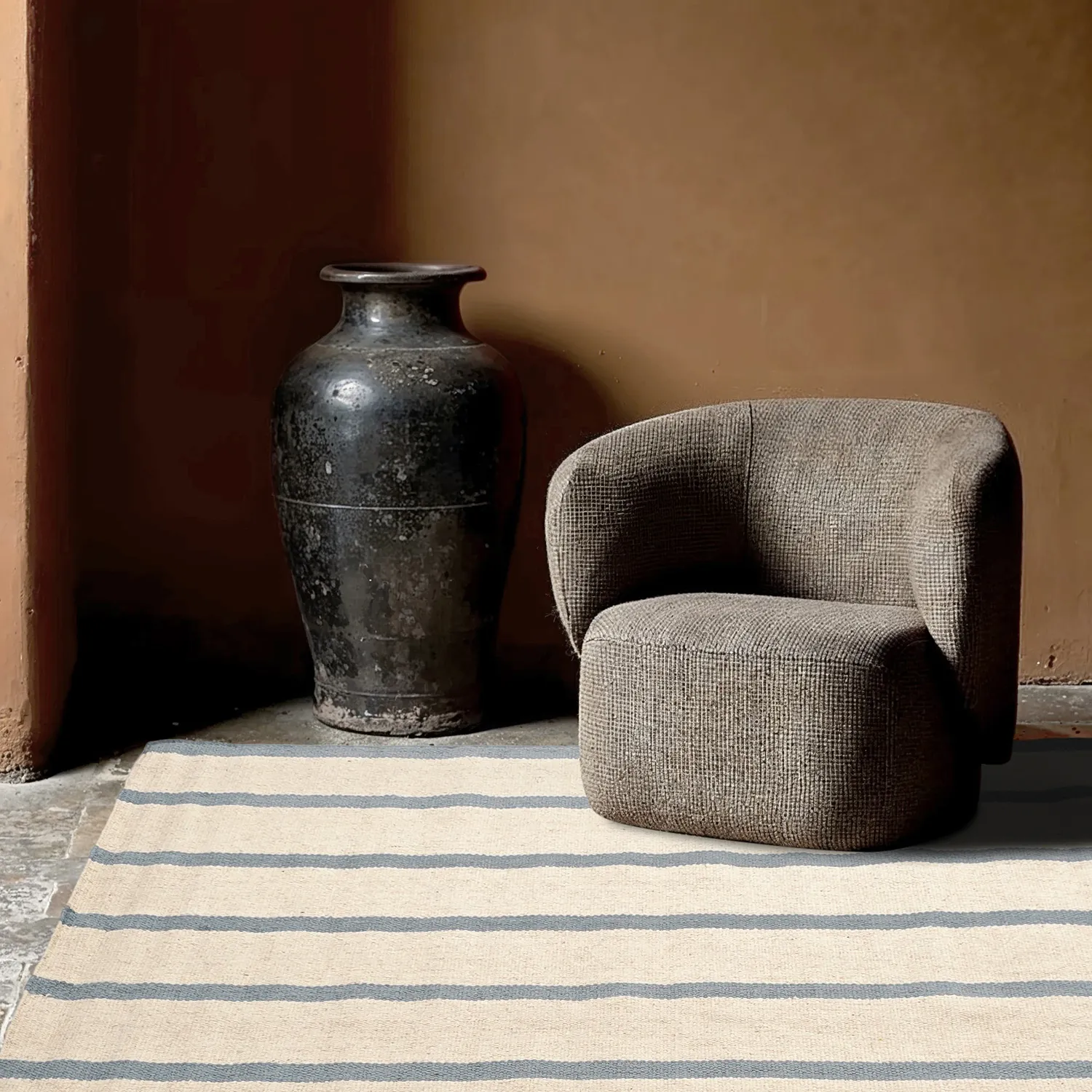 Tapete de lã - Luton (denim desbotado/branco)