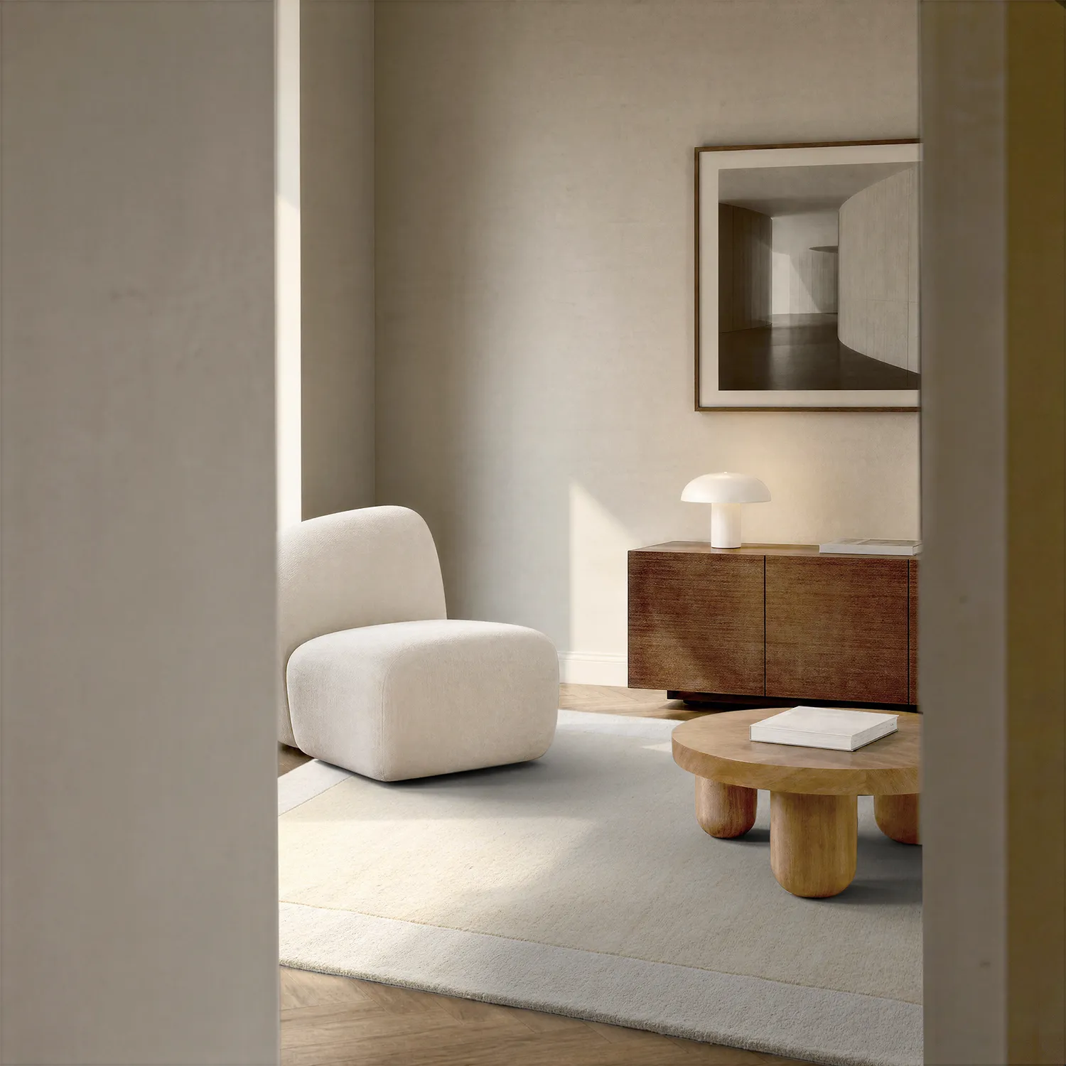 Tapete de lã - Puri Hand Tufted Wool Premium (creme/branco)