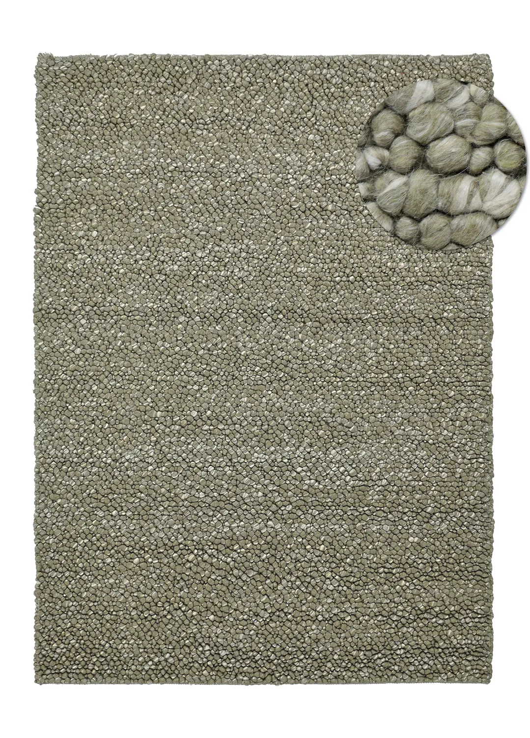Tapete de lã - Sala Irregular Wool Bubble (verde musgo/mescla branca)