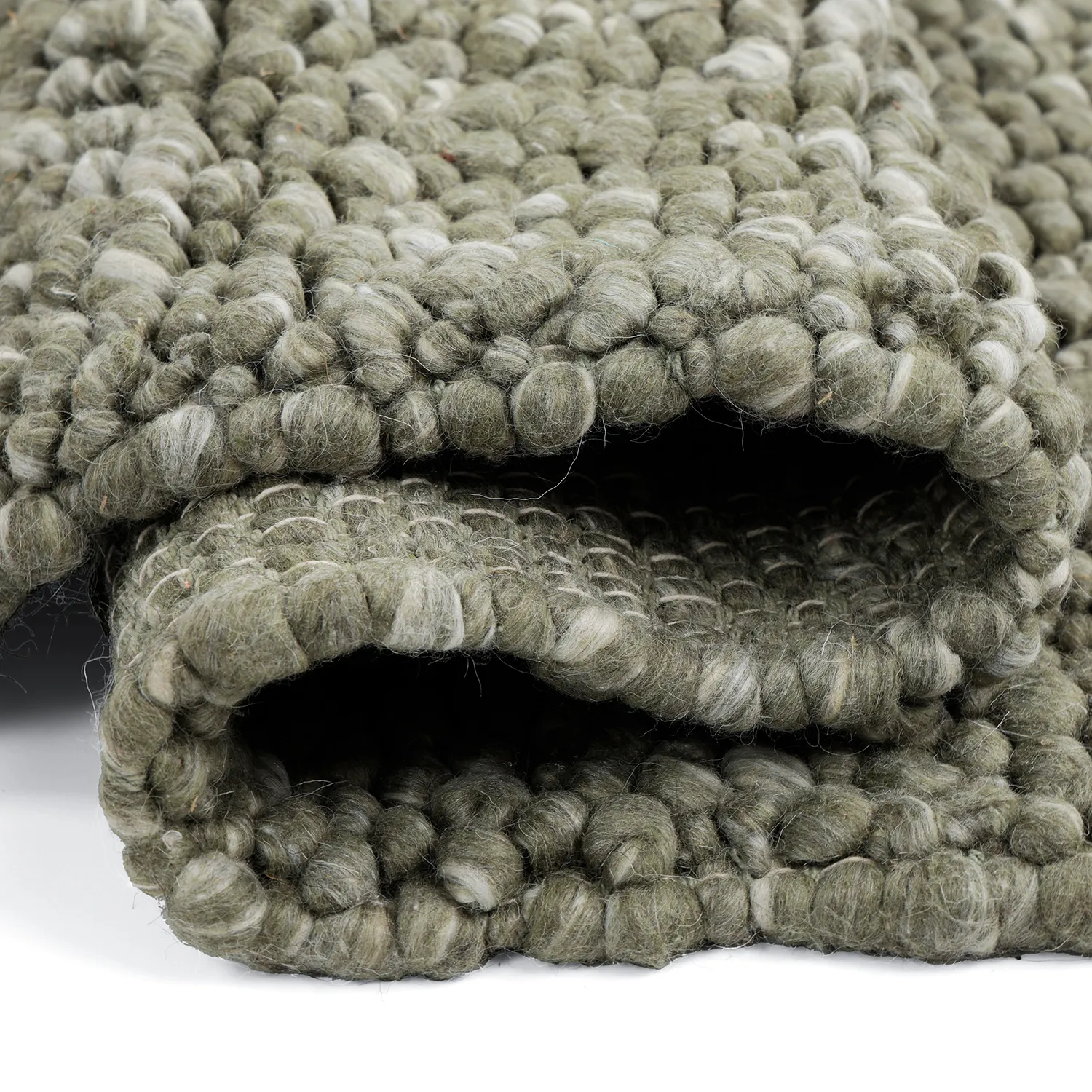 Tapete de lã - Sala Irregular Wool Bubble (verde musgo/mescla branca)