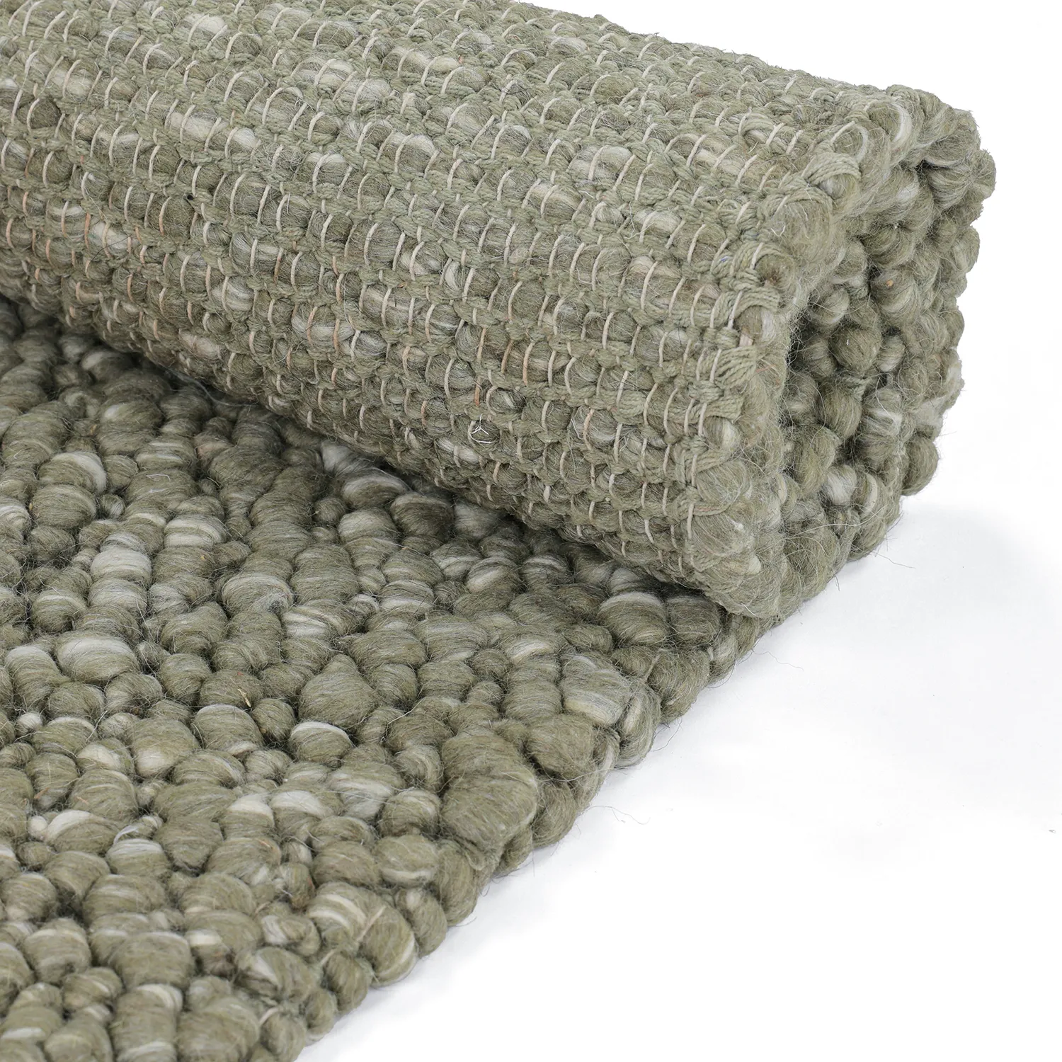 Tapete de lã - Sala Irregular Wool Bubble (verde musgo/mescla branca)