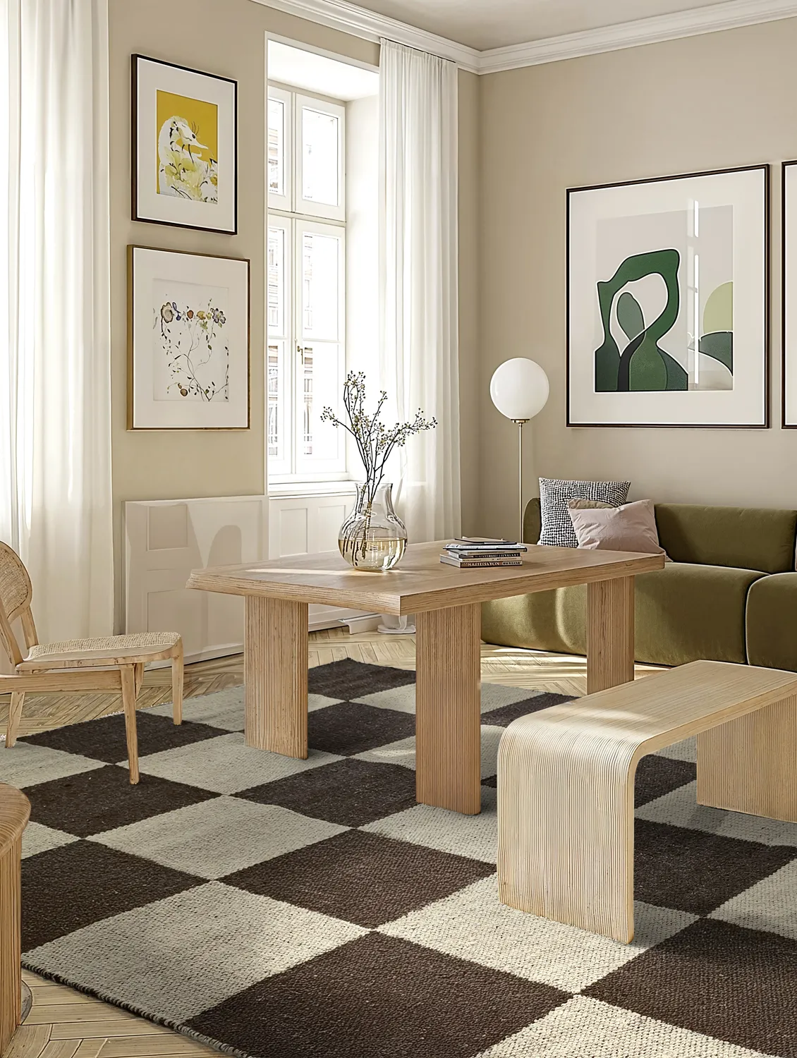 Tapete de lã - Scacco (preto/bege)