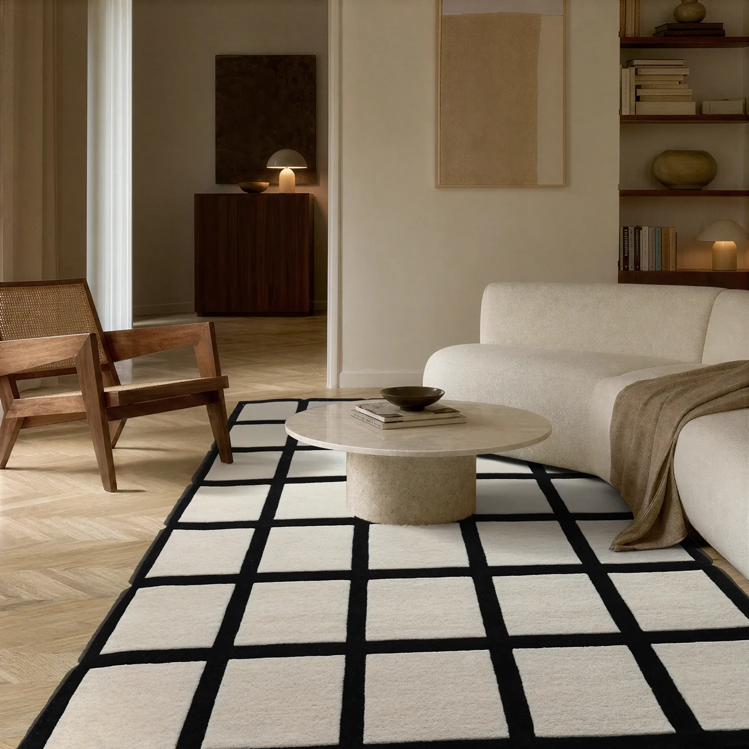 Tapete de lã - Syl Hand Tufted Wool Premium (preto/branco)
