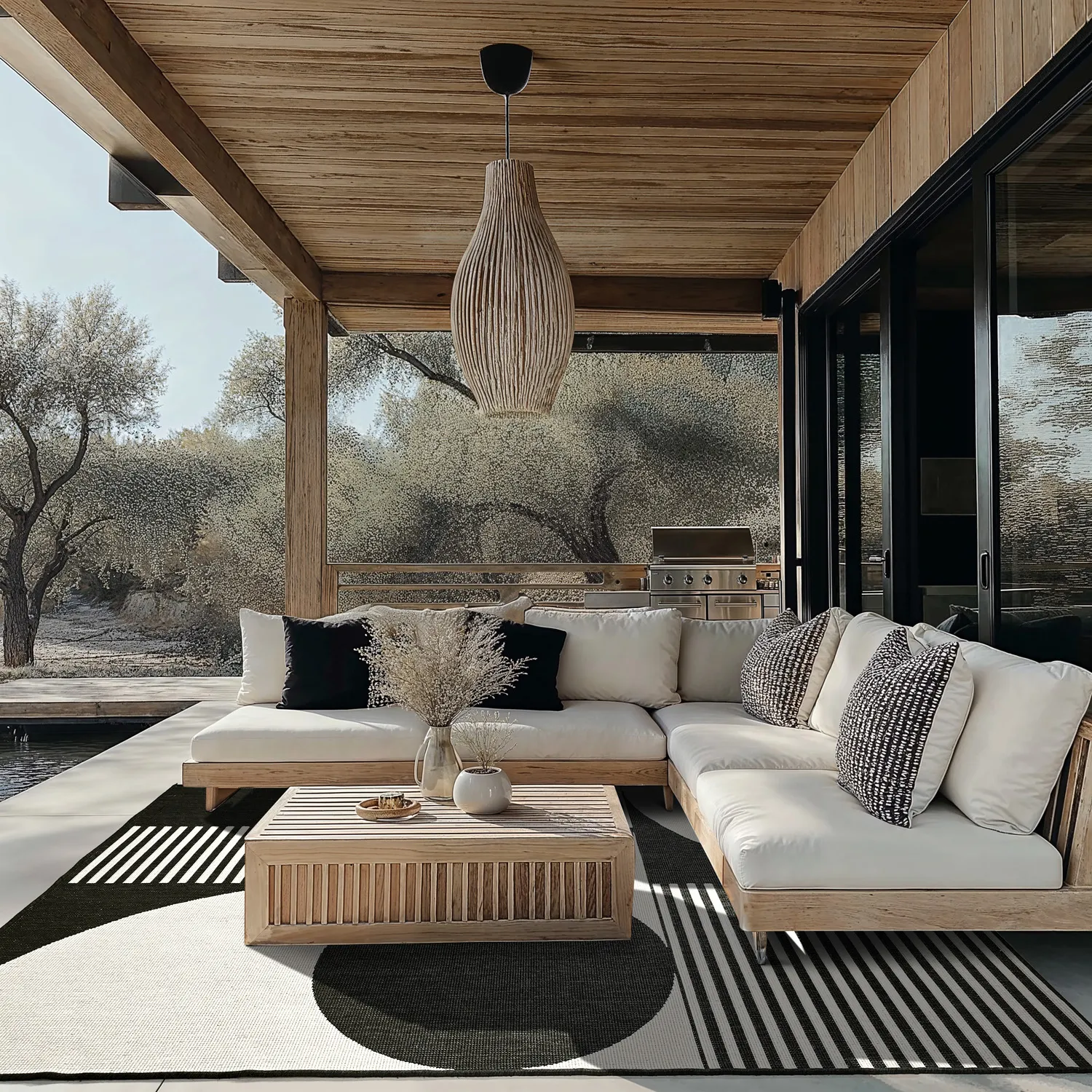 Tapete para interior e exterior - Aurora (preto/branco)