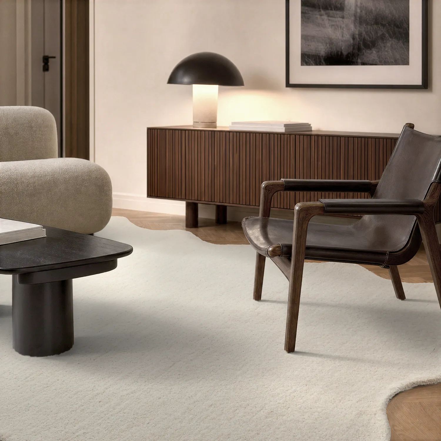 Tapete de lã ondulado - Diu Hand Tufted Wool Premium (creme)