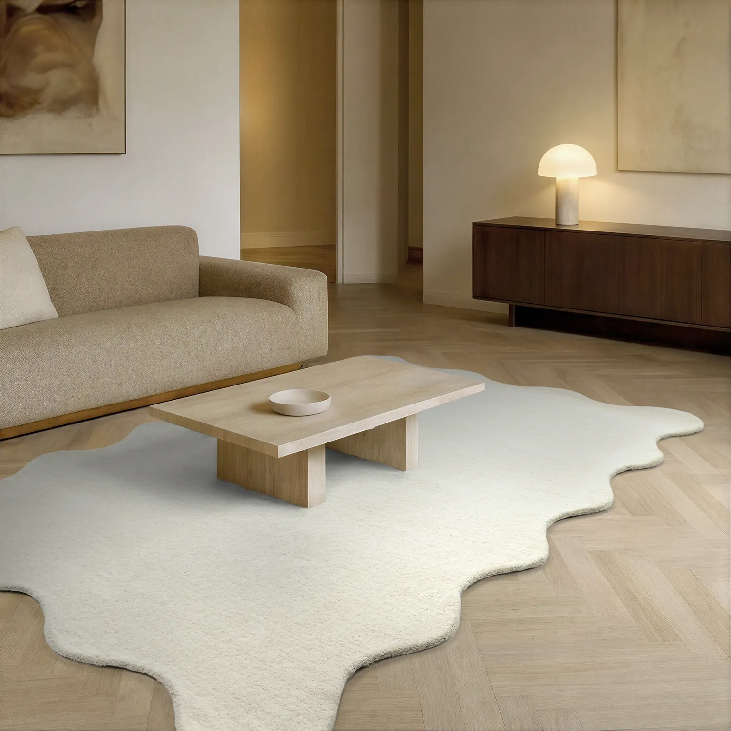 Tapete de lã ondulado - Diu Hand Tufted Wool Premium (branco)