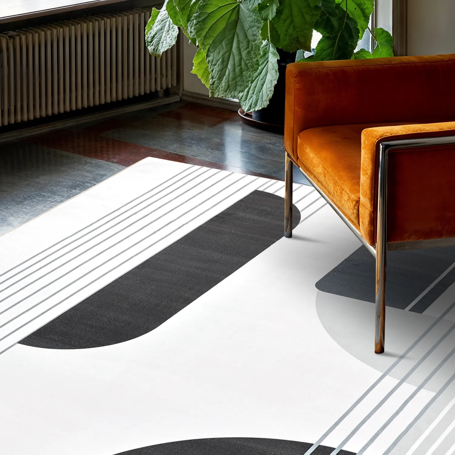 Tapete Wilton - Delft (branco/cinza/preto)