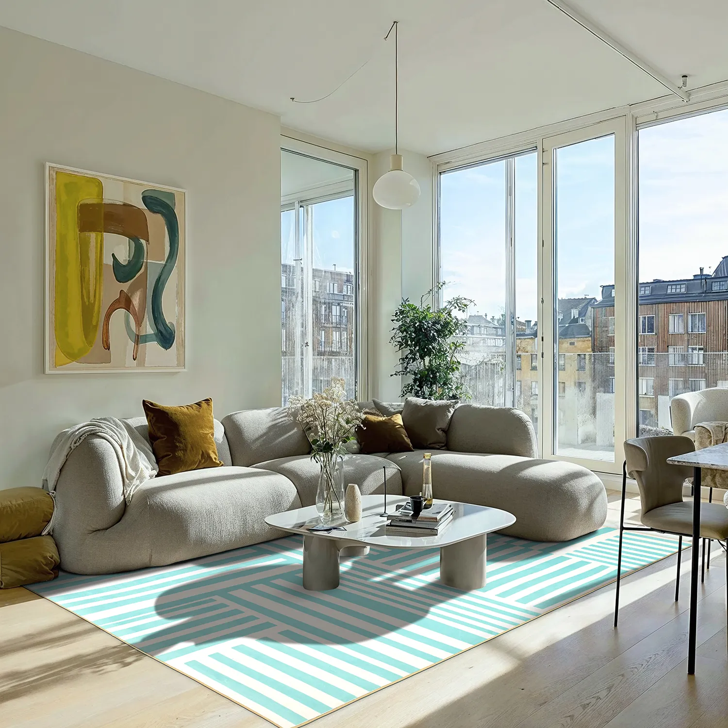 Tapete Wilton - Joma (turquesa/branco)