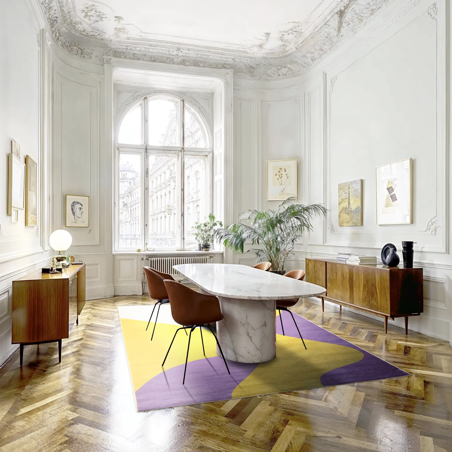 Tapete Wilton - Leiden (amarelo/roxo)