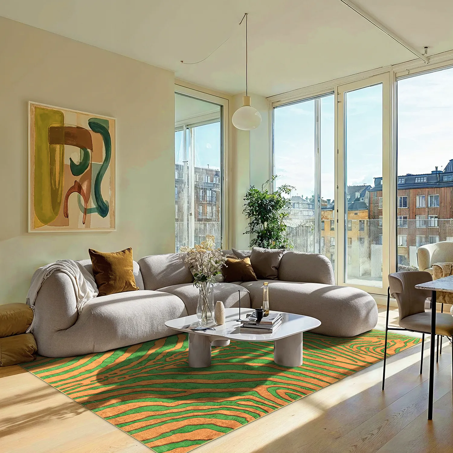 Tapete Wilton - Zebra (verde/laranja)