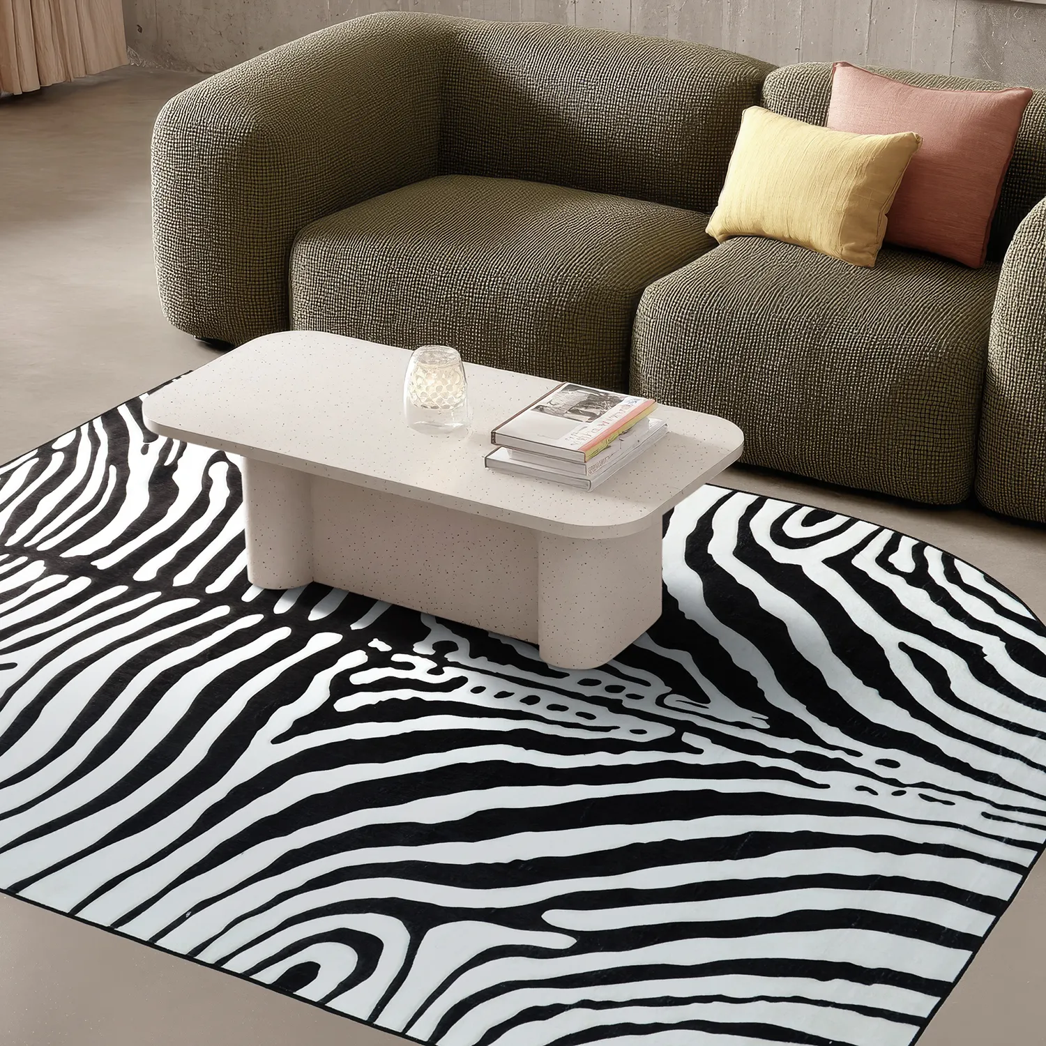 Tapete Wilton semioval - Zebra (preto/branco)