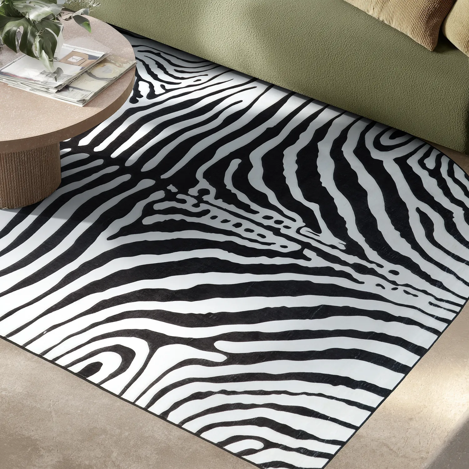 Tapete Wilton semioval - Zebra (preto/branco)